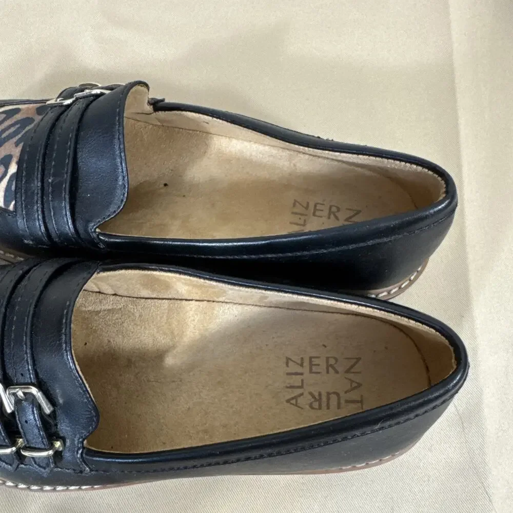 Naturalizer Morrison Loafers Womens 8.5 Black Leopard Double Buckle Lug Sole